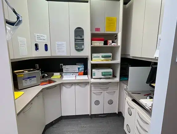 Organized dental equipment and cabinetry